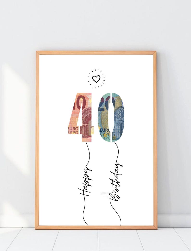 40th Birthday Money Gift Template: DIY Printable Cash Gift (Digital Download) image 5
