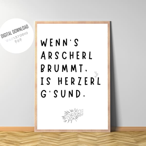 Poster Badezimmer Spruch, Pipi Kaka, Wenns Arscherl Brumm,  Digitaler Download, Lustige Bad Wanddeko, Gäste WC Deko Bilder, Toiletten Witze