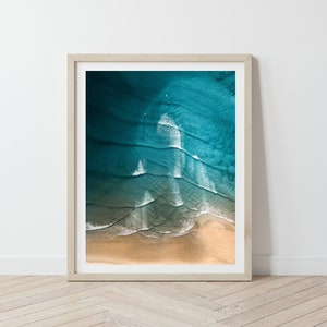 Beach Photography Wall Art Print, Aerial Beach Print, Water Printable Wall Art, Sand, Ocean Waves Print, Coastal Wall Art, Digital Download