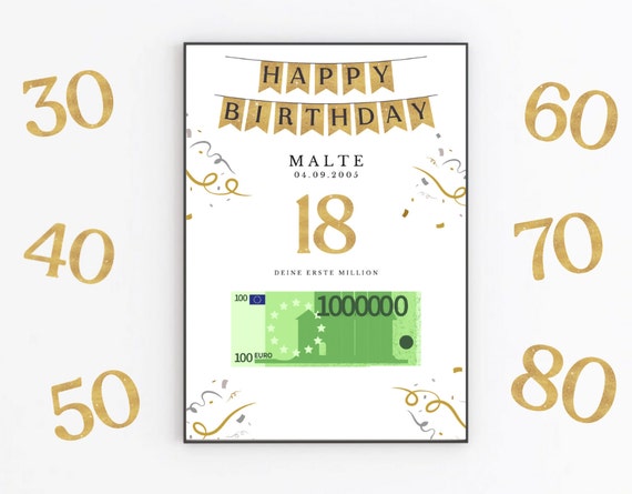 Geldgeschenk verpacken Geburtstag, Deine erste Million Geschenkidee, Personalisiertes Geburtstagsgeschenk zum Ausdrucken, A4 PDF Download