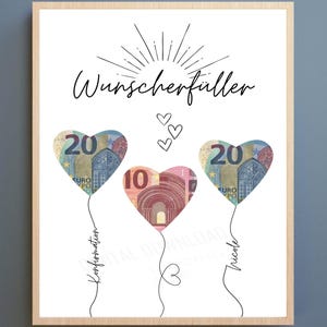 Nahaufnahme der filigranen Ballonschnüre, die mit dem Namen des Kindes und dem Anlass „Konfirmation“ personalisiert sind.