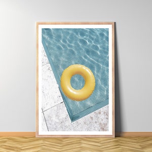 Swimming Pool Wall Art, Pool Print, Digital Download, Yellow Bathing Ring, The Lido, Pool Scenery, Swimming Pool Print, Pool Photography