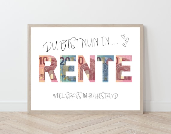 Geldgeschenk Vorlage zur Rente, Geschenkverpackung Geldschein Poster zum Ausdrucken, Geld zum Renteneintritt