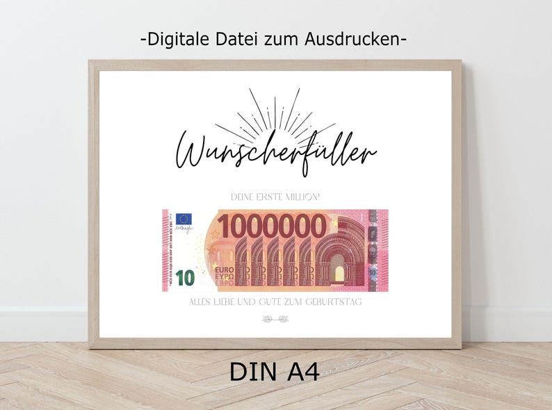 Deine Erste Million Print: Birthday Money Gift (PDF A4 Digital Download) image 2
