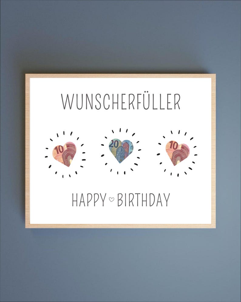 Plantilla de tarjeta de cumpleaños con regalo de dinero: Diseño de corazón imprimible (Descarga PDF) imagen 1