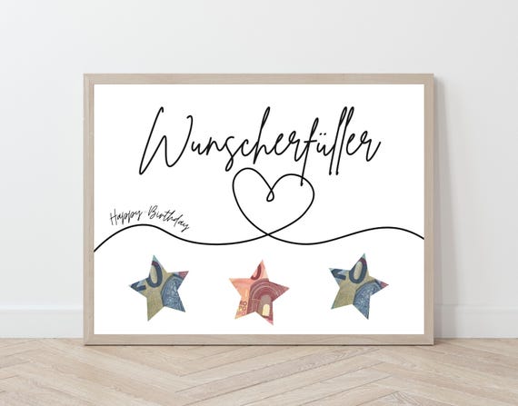Wunscherfüller Geburtstagsgeschenk Poster, Vorlage um Geld zu verschenken, Geburtstagskarte (Digital Download PDF)