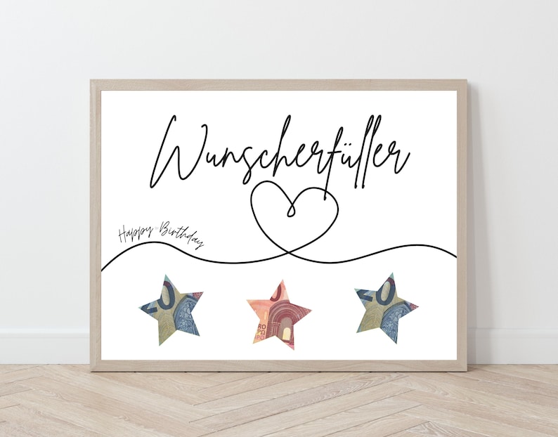 Wunscherfüller Geburtstagsgeschenk Poster, Vorlage um Geld zu verschenken, Geburtstagskarte (Digital Download PDF) image 1
