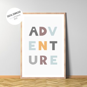 Adventure Wall Art Nursery, Adventure Awaits, Adventure Wall Print, Kids Bedroom Decor, Baby Room, Printable Nursery Wall Art, Download