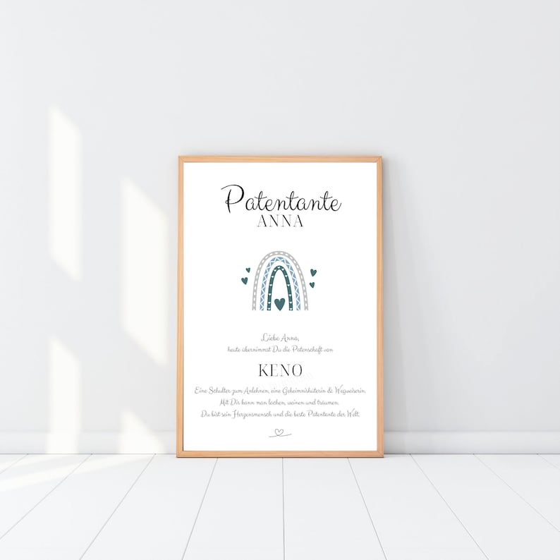 Patenurkunde Regenbogen Geschenk personalisiert, Patenonkel Patentante, Urkunde, Taufe Geschenk, Patenbrief DIN A4, Download zum Ausdrucken bild 3