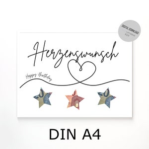 Geldgeschenk zum Geburtstag, Herzenswunsch Geburtstagskarte, Wunscherfüller Geld verpacken, Geburtstaggeschenk Vorlage zum Ausdrucken image 5