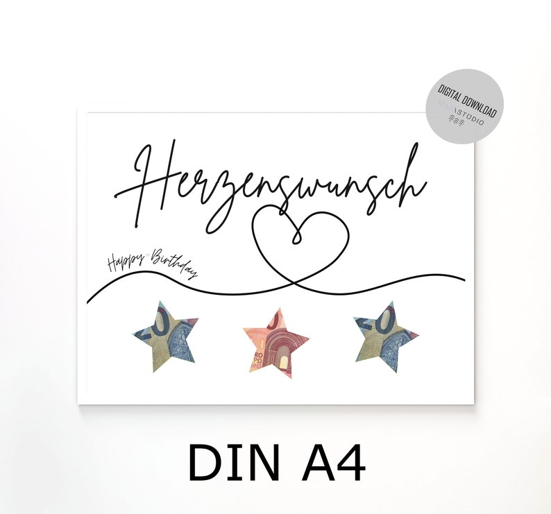 Geldgeschenk zum Geburtstag, Herzenswunsch Geburtstagskarte, Wunscherfüller Geld verpacken, Geburtstaggeschenk Vorlage zum Ausdrucken image 5