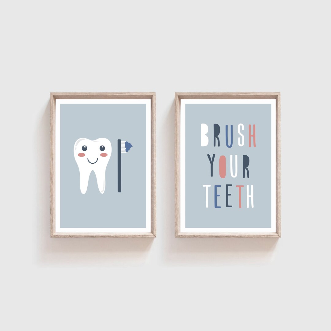 Brush Your Teeth Sign Set: Scandi Kids Bathroom Art (digital Download ...
