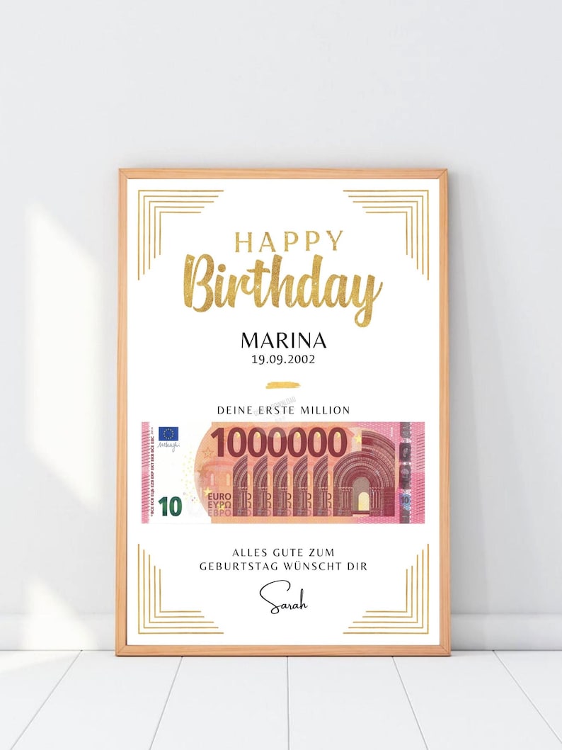 Deine erste Million Geldgeschenk Vorlage zum Geburtstag, Personalisierbares Poster Geschenk (Download Datei PDF) image 4
