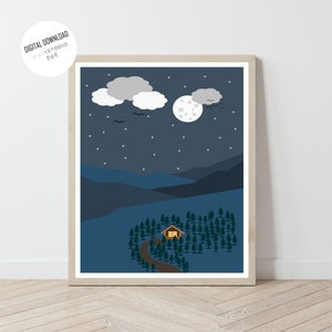 Nature Nursery Wall Art, Forest Nursery Print, Woodland Nursery Decor, Baby Room Wall Art, Printable Nursery Wall Art, Mountain, Download