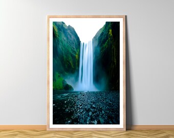 Wasserfall Poster Island, Natur Island, Landschaft Fotografie Nordländer, Digitale Datei, Sofort druckbar, Fluss Wildniss, Wasser
