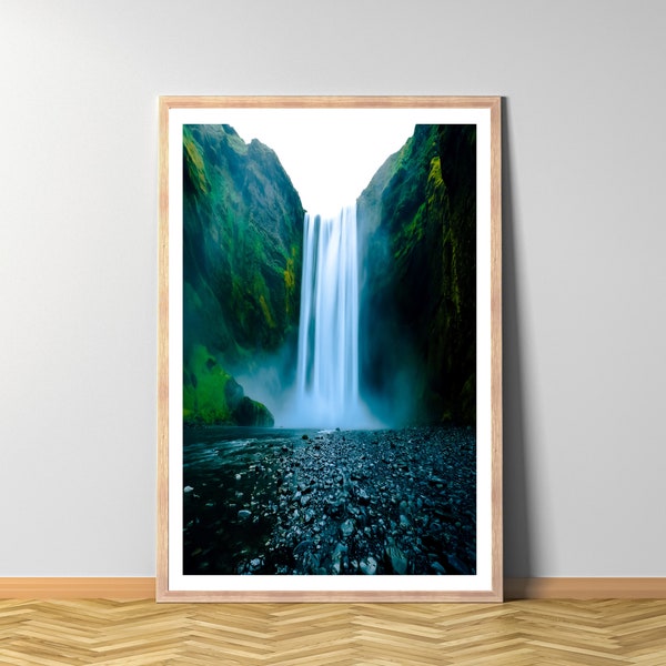 Wasserfall Poster Island, Natur Island, Landschaft Fotografie Nordländer, Digitale Datei, Sofort druckbar, Fluss Wildniss, Wasser