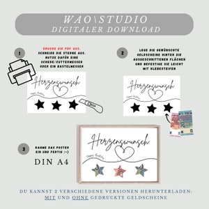 Geldgeschenk zum Geburtstag, Herzenswunsch Geburtstagskarte, Wunscherfüller Geld verpacken, Geburtstaggeschenk Vorlage zum Ausdrucken image 3