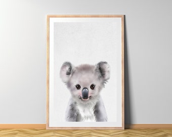 Koala Poster, Koala Aquarell, Tierkinder Wasserfarbe Dschungel, Tierbaby gemalt Kinderzimmer Wandkunst, Digitale Download, sofort ausdrucken