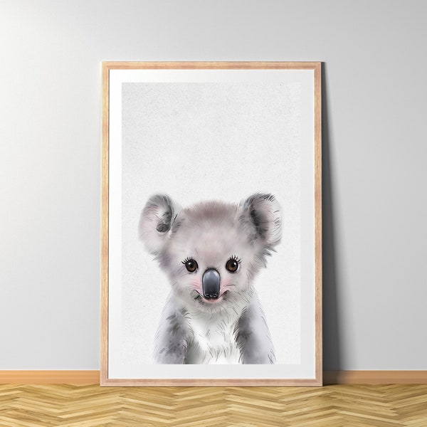 Koala Poster, Koala Aquarell, Tierkinder Wasserfarbe Dschungel, Tierbaby gemalt Kinderzimmer Wandkunst, Digitale Download, sofort ausdrucken