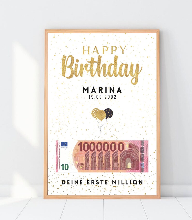 Geldgeschenk "Deine erste Million", personalisierte pdf Vorlage zum Ausdrucken, Geburtstagsgeschenk Geld afbeelding 4