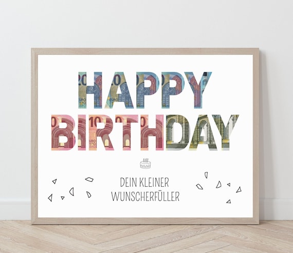Happy Birthday Geldgeschenk, Wunscherfüller Geburtstag Poster, Vorlage Geldschein Geschenk zum Ausdrucken, Geburtstagskarte, Querformat