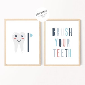 Brush Your Teeth Sign Set: Scandi Kids Bathroom Art (digital Download ...