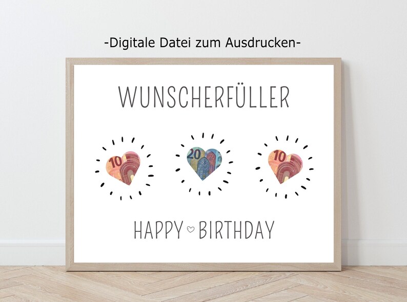 Plantilla de tarjeta de cumpleaños con regalo de dinero: Diseño de corazón imprimible (Descarga PDF) imagen 2