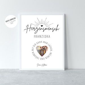 May include: A white printable poster with black text that reads "Herzengmensch Franziska". A heart shape is formed by a 50 Euro bill with the text "Mit dir kann man lachen und weinen, mit dir tr&auml;umen" around the heart.