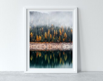 Foggy Forest Lake Reflection Print: Green Mountain Photography (Digital Download)