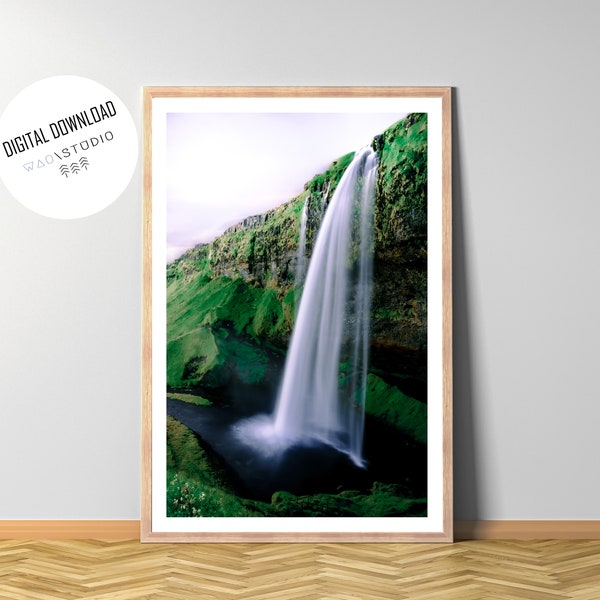Island Wasserfall Wandbild, Skandinavien, Island Photo, Nordische Landschaft Poster, Natur Fotografie, Digitale Datei Sofortdruck