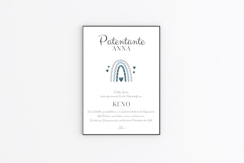 Patenurkunde Regenbogen Geschenk personalisiert, Patenonkel Patentante, Urkunde, Taufe Geschenk, Patenbrief DIN A4, Download zum Ausdrucken bild 6