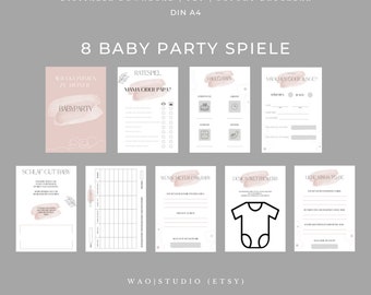 Babyparty Spiele deutsch zum Ausdrucken, Babyshower Boho Set, Ratekarten, Gender Reveal, Ratespiel, Tippkarten, Digitaler Download PDF A4