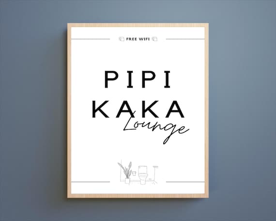 Pipi Kaka Lounge Poster, Lustiges Badezimmer Wandbild, Gäste WC Deko Schwarz Weiß, Humor Spruch Toilette, Bad Deko, Digitaler Download