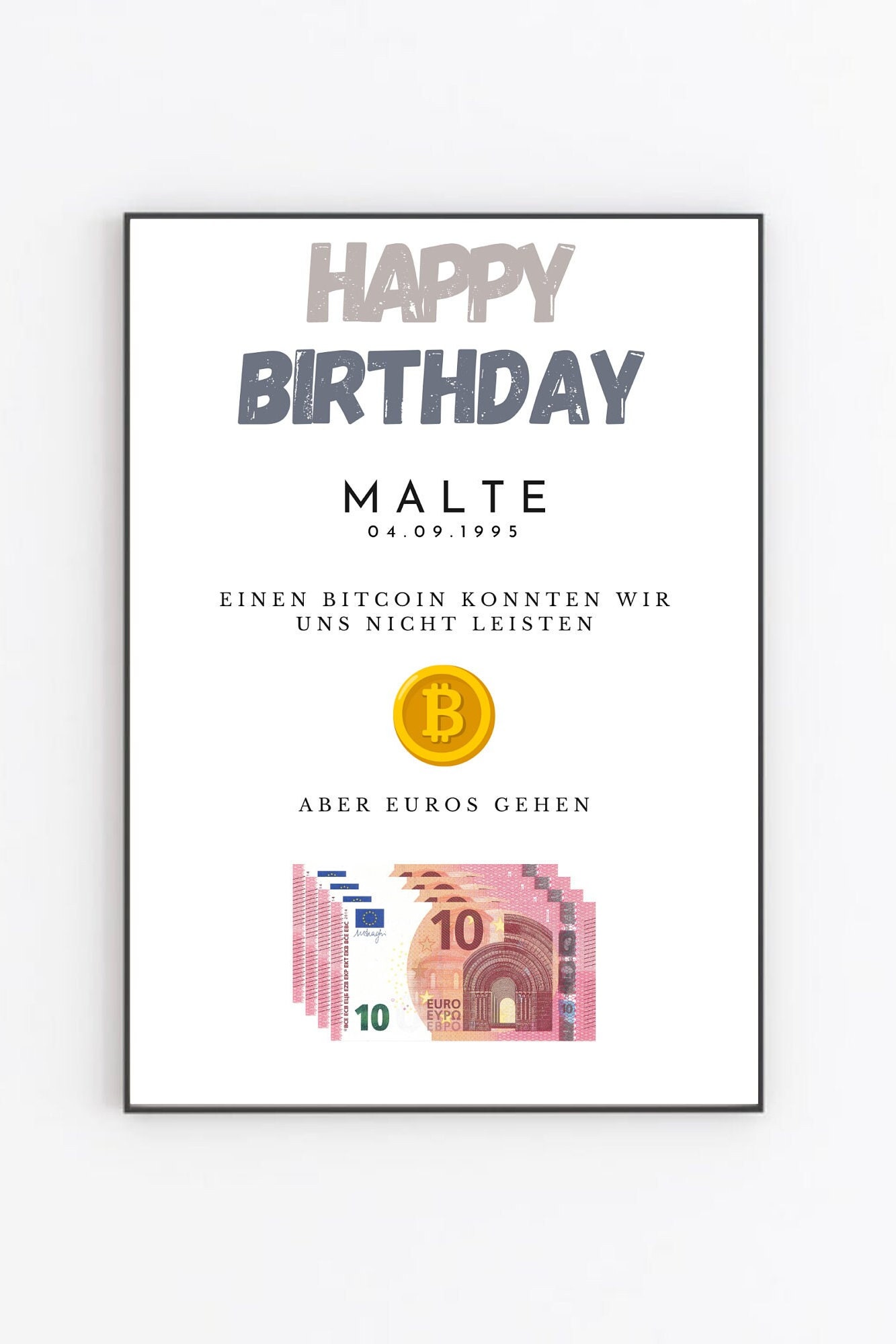 Geburtstag Geschenk personalisiert mit Name - Lustiges Geldgeschenk Vorlage  Bitcoin - Euros - DIN A4 PDF Digitaler Download - Happy Birthday - Etsy.de