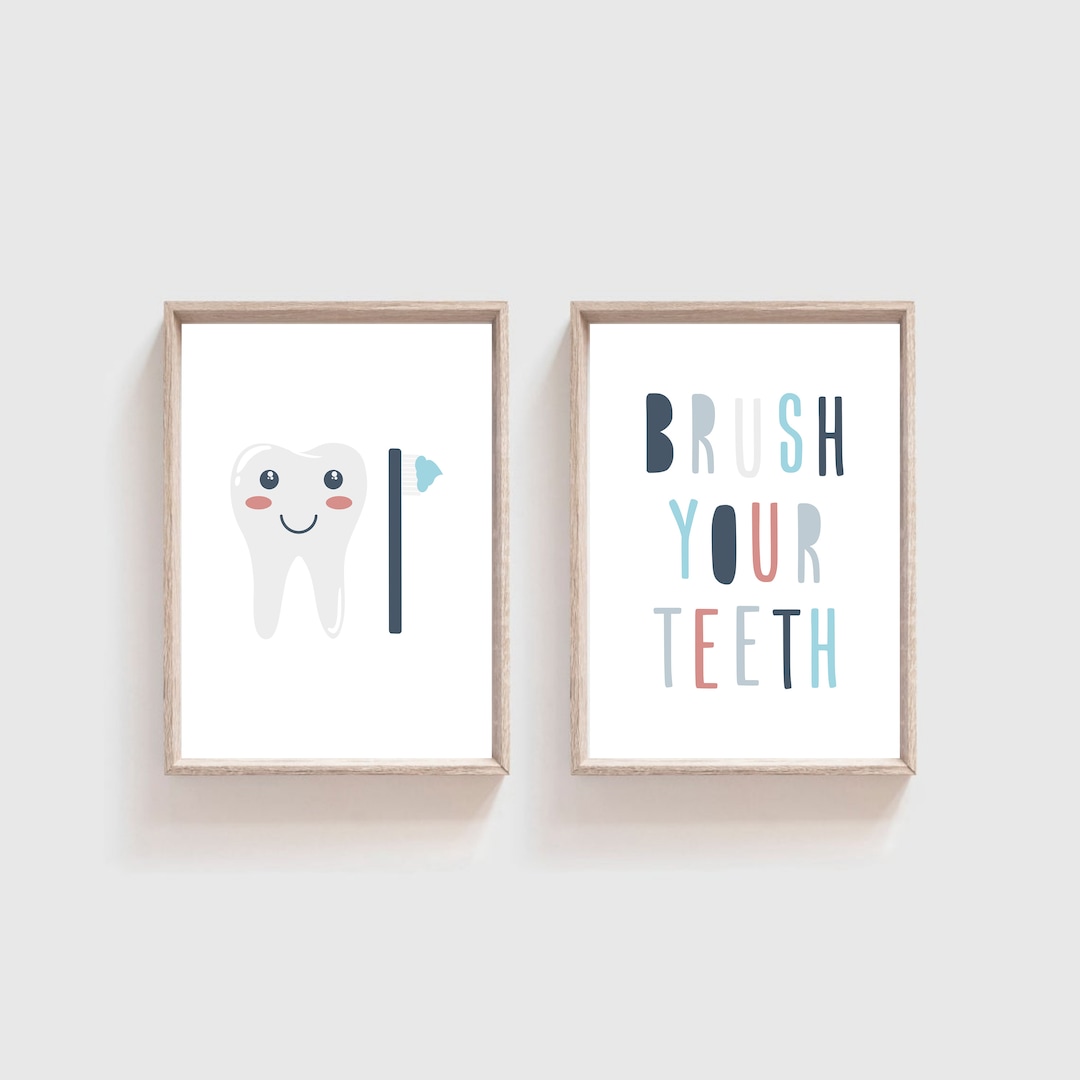 Brush Your Teeth Sign Set: Scandi Kids Bathroom Art (digital Download ...