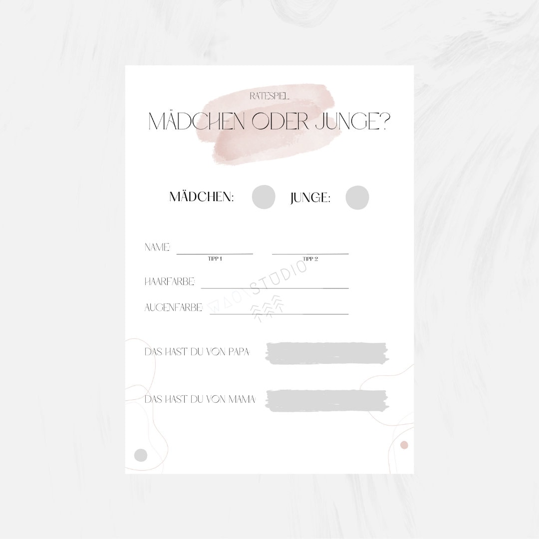 Babyparty Ratekarten - 15 Tippkarten In Geschenkbox - Gender Reveal Spiel - A6 Format