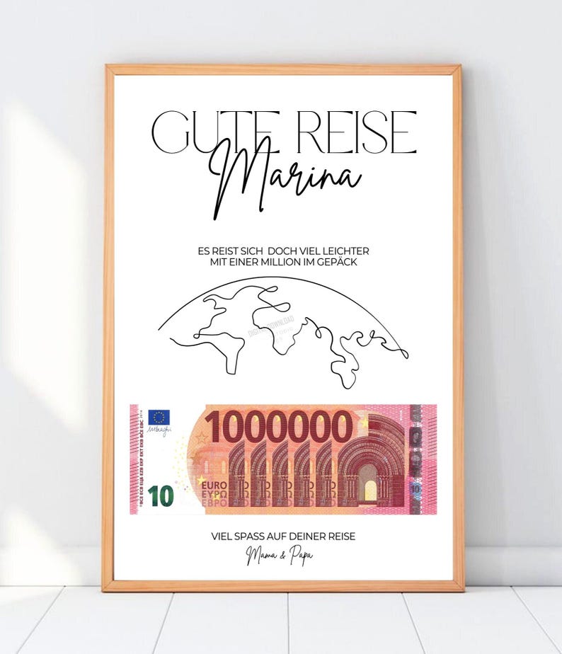 Personalisiertes Geldgeschenk für eine Reise - Geld verschenken - Deine erste Million Druckvorlage - Digitale Datei PDF image 3