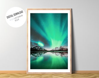 Aurora Borealis Print: Skagsanden Beach, Lofoten, Norway (Digital Download)