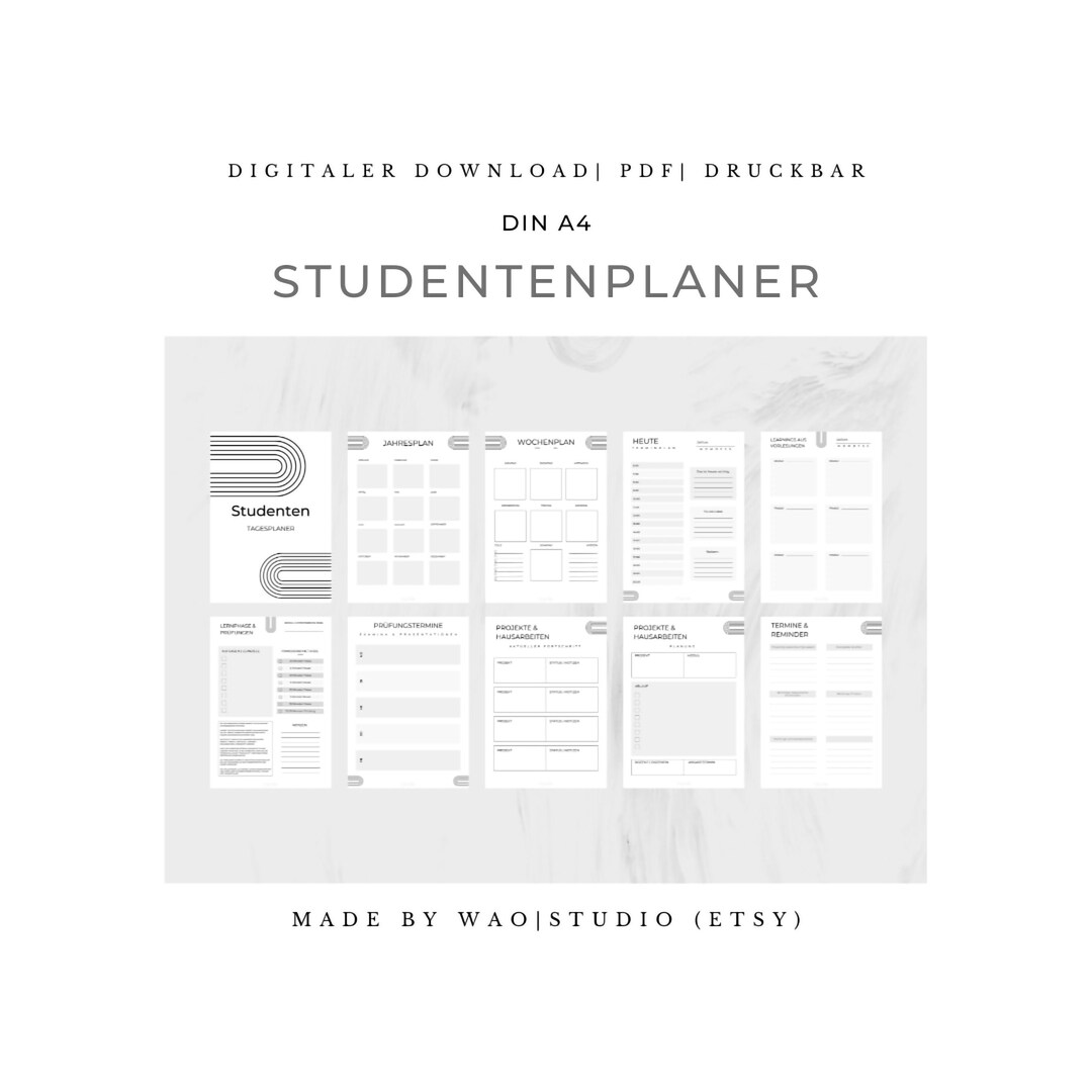 Studenten Kalender Deutsch, Uni Planer, Pomodoro Lernhilfe, Checkliste