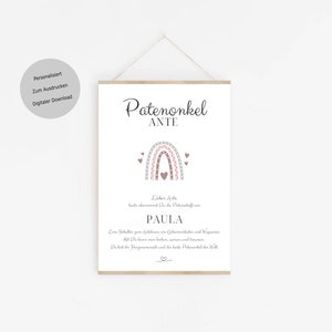 Patenurkunde Regenbogen Geschenk personalisiert, Patenonkel Patentante, Urkunde, Taufe Geschenk, Patenbrief DIN A4, Download zum Ausdrucken bild 4