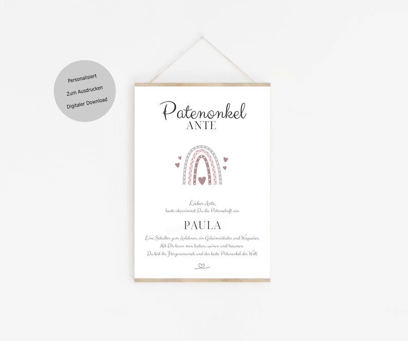 Patenurkunde Regenbogen Geschenk personalisiert, Patenonkel Patentante, Urkunde, Taufe Geschenk, Patenbrief DIN A4, Download zum Ausdrucken bild 4