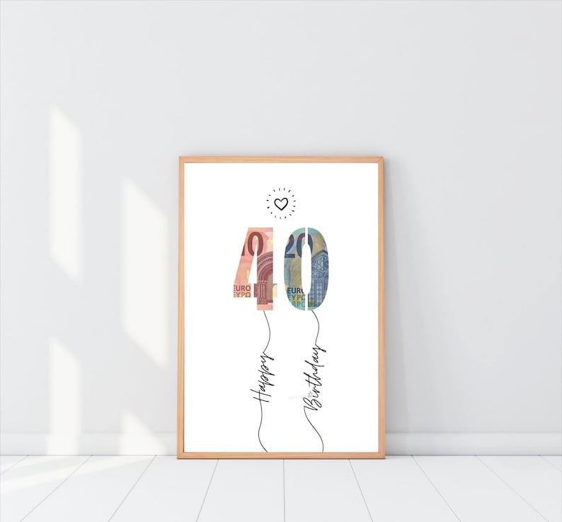 40th Birthday Money Gift Template: DIY Printable Cash Gift (Digital Download) image 1