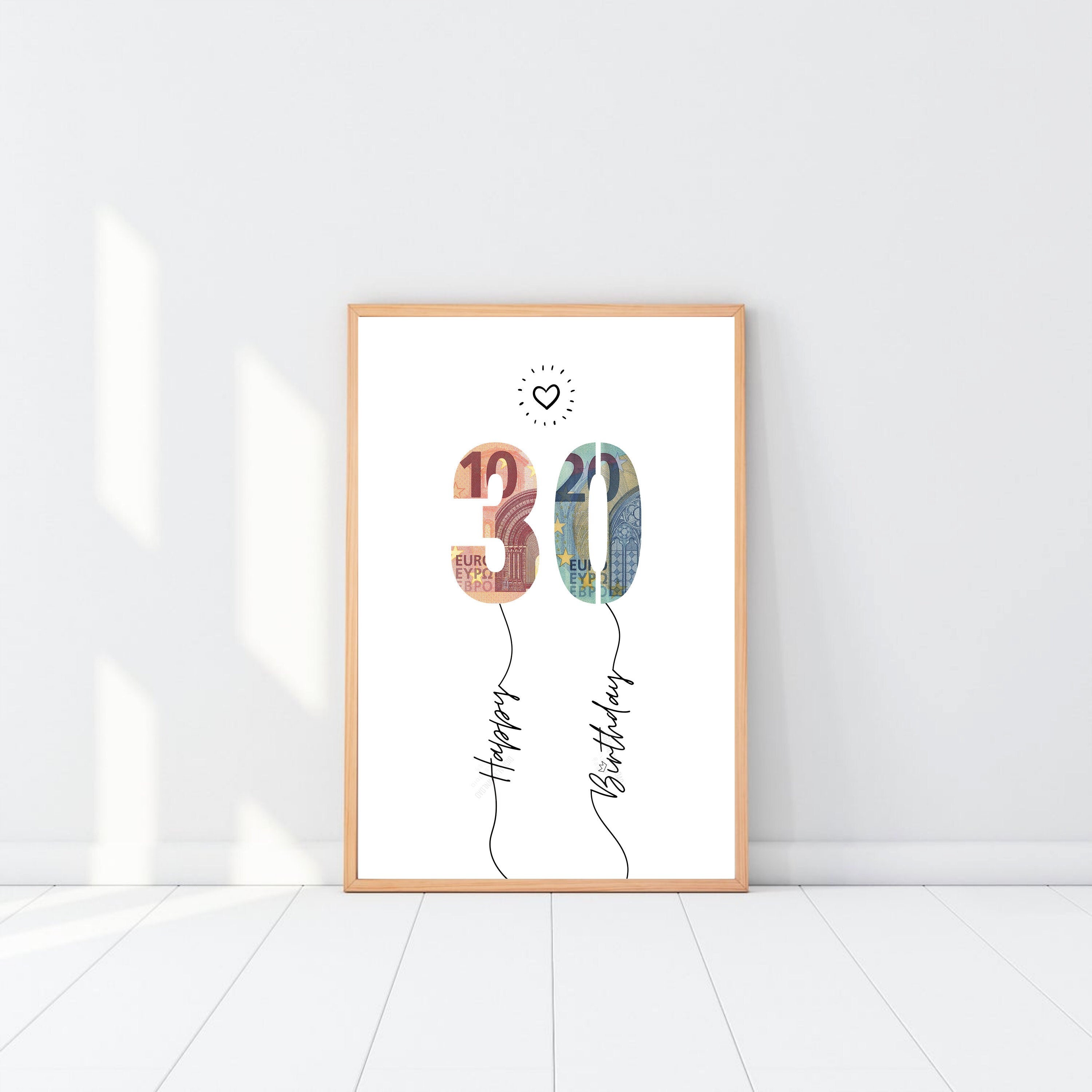 30. Geburtstag Geldgeschenk, Frau Mann Wunscherfüller Geldscheine, Poster Geburtstagskarte, Download Ausdruckbar, Anniversaire Geld schenken