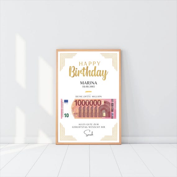 Deine erste Million Geldgeschenk Vorlage zum Geburtstag, Personalisierbares Poster Geschenk (Download Datei PDF)