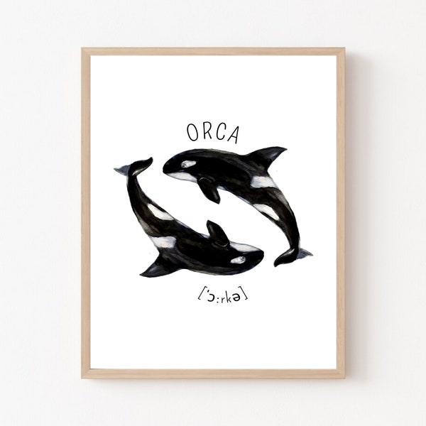 Orca Poster, Digitaler Download, Kinderzimmer Wal, Wal Bild, Killerwal Druck, Schwertwal Wand Kunst zum Ausdrucken, Meerestier, Wanddeko