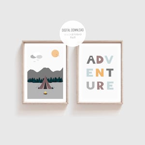 Adventure Nursery Wall Art, Set of 2 Nature Camping Wall Art, Digital Download, Forest Nursery Print, Woodland Nursery, Kids Bedroom Print
