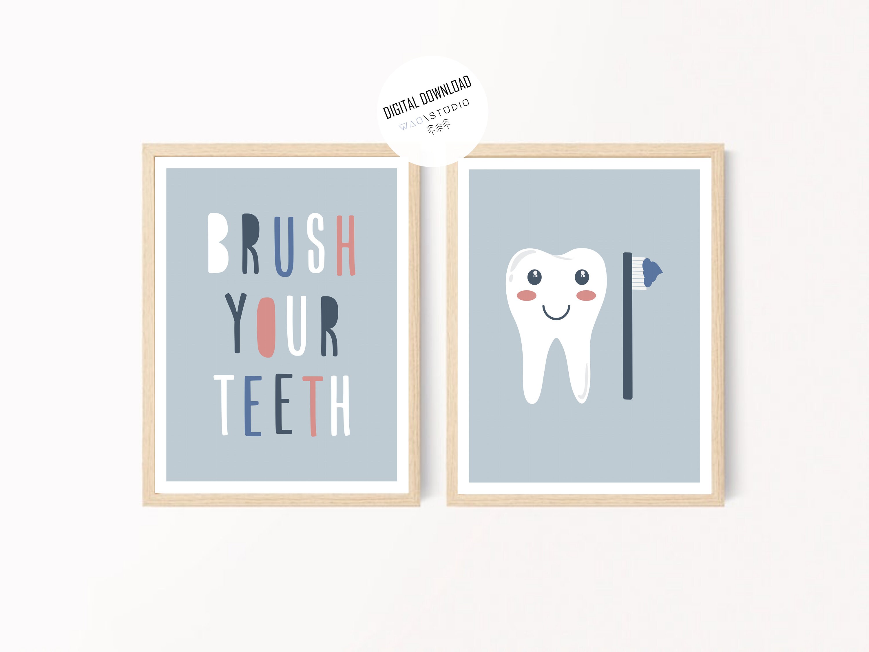 Brush Your Teeth Sign Set: Scandi Kids Bathroom Art (digital Download ...