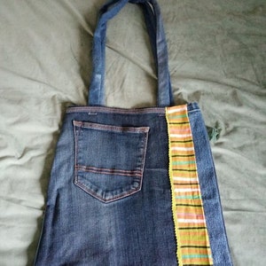 Unique handmade denim tote bag 38 x 34 cm