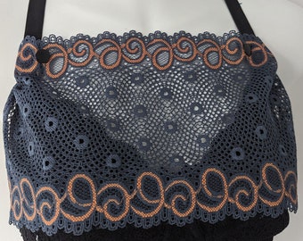 Modesty Panel Quality Stretch Lace Fabric Blue Orange. Small Medium Large XL