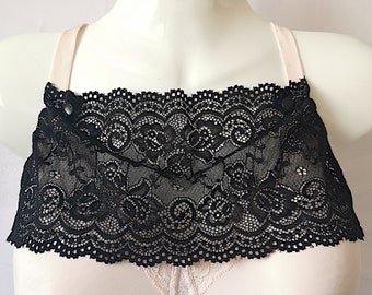 Black Flowers Modesty Panel Quality Stretch Lace Fabric. Small Medium Large